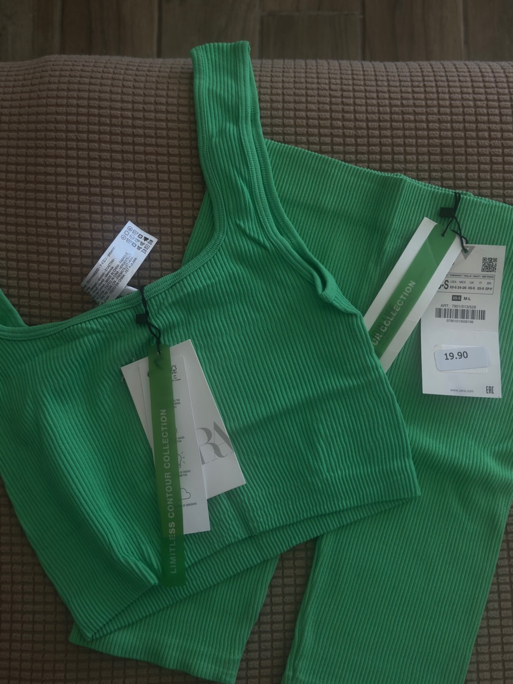 Zara Vibrant Green Ribbed Crop Tank & Short Set